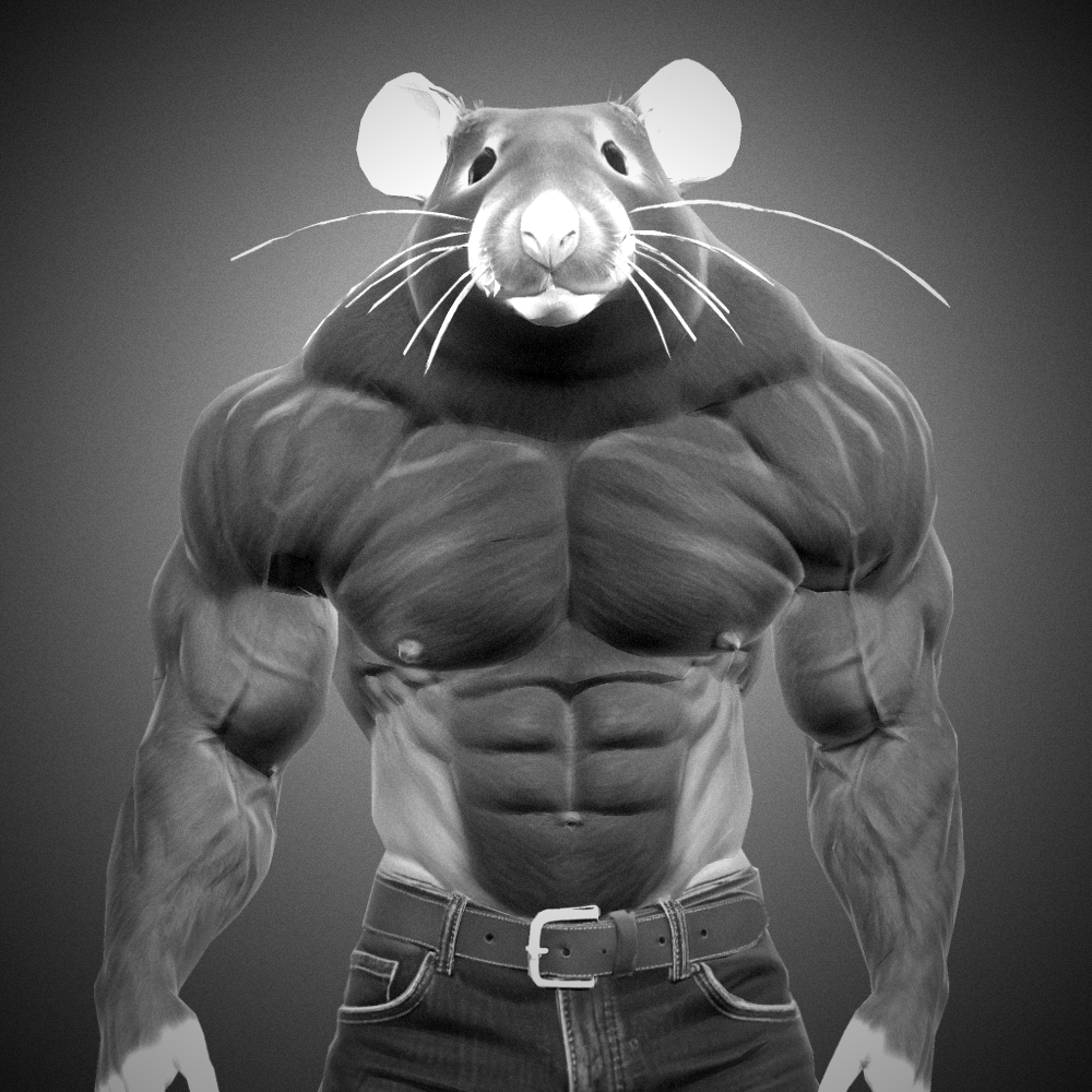 norm, a very large rat, flexing